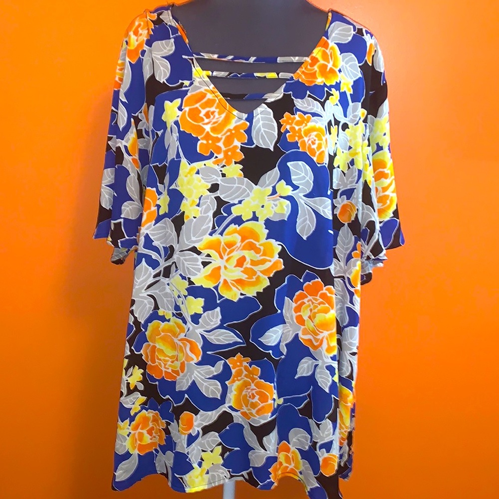 26/28 Blue and Orange Floral Blouse